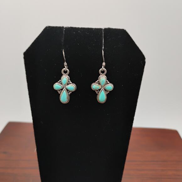 Southwest Turquoise Infinity Cross Earrings set in Sterling Silver - Picture 1 of 5